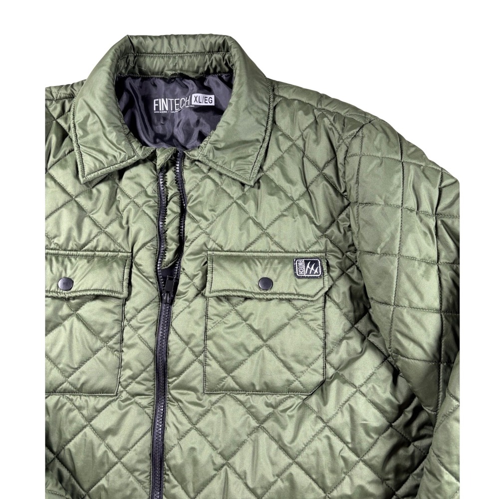 Fintech Mens Olive Green Quilted Full Zip Jacket XL Diamond Stitch Pockets